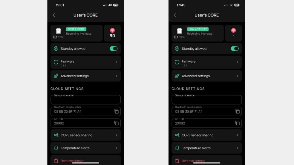 Core settings