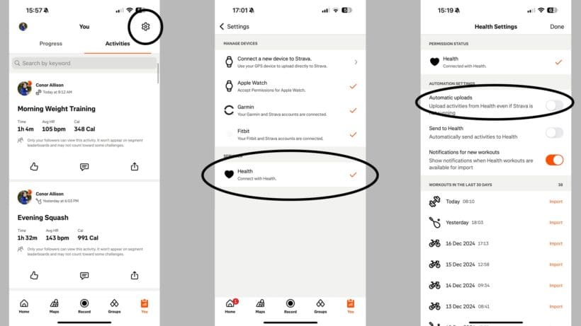 automatic import on strava for apple watch