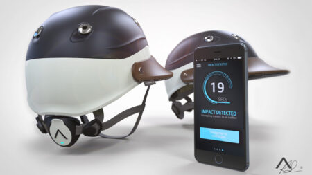This smart polo helmet features a built-in crash sensor This smart polo helmet features a built-in crash sensor