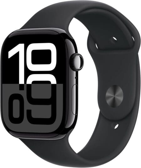 Deal Apple Watch Series 10 [GPS 46mm case] Smartwatch with Jet Black Aluminium Case with Black Sport Band