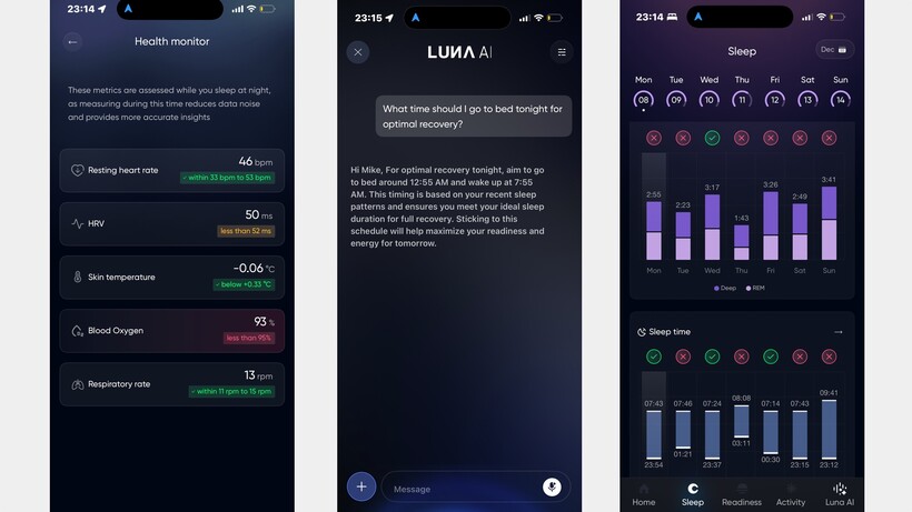 luna ring health monitor and ai features in app